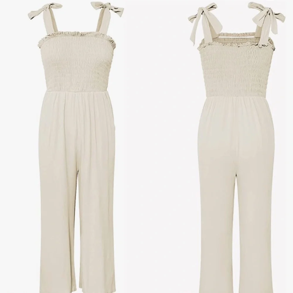 NWOT Cream Smocked, Wide-Leg Jumpsuit - Picture 2 of 8